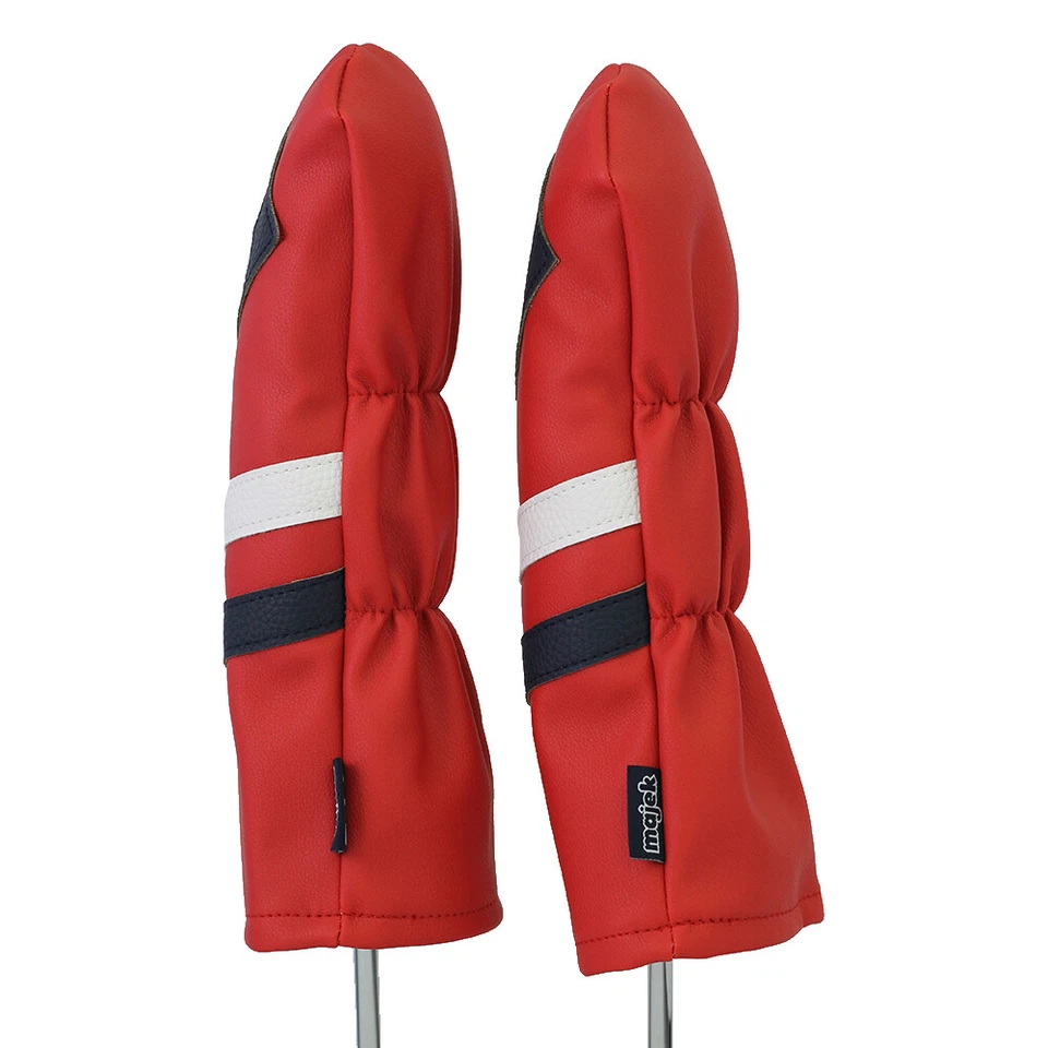 Majek Retro Golf #3 & 5 Fairway Wood Headcover Red White Blue Leather Style - Image 2 of 4