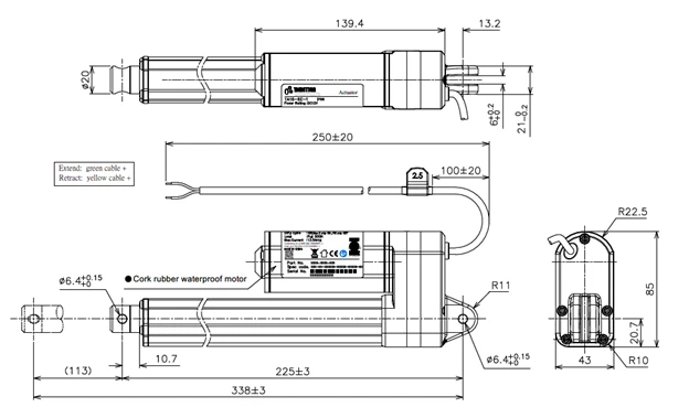 Electric Linear Actuator 12v, 4.5" stroke, 500N force, IP66 - Image 4 of 4