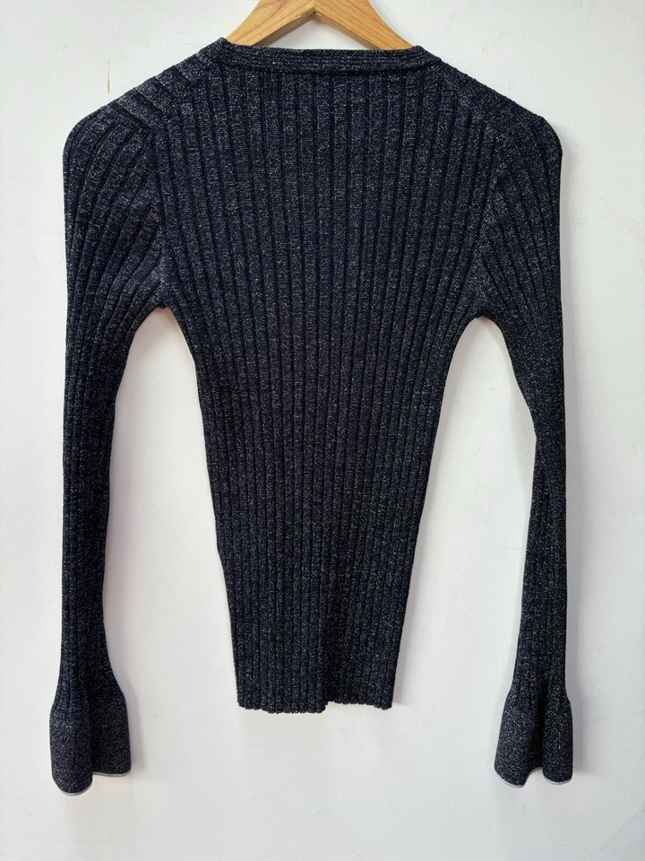 Suéter 10 Crosby Derek Lam Pequeño Azul Marino Plata Acanalado Brillo Tejido Foto 4 de 4