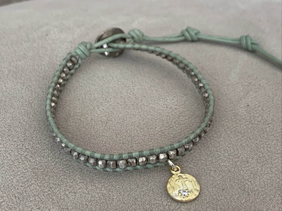 NUEVO Chan Luu Plata Esterlina Cruz Dije con Diamante Real Cuero Como Nuevo Pulsera Foto 2 de 4