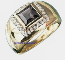 Natural Smoky Quartz  CZ Gemstones with 925 Sterling Silver Gold Plated Ring 2