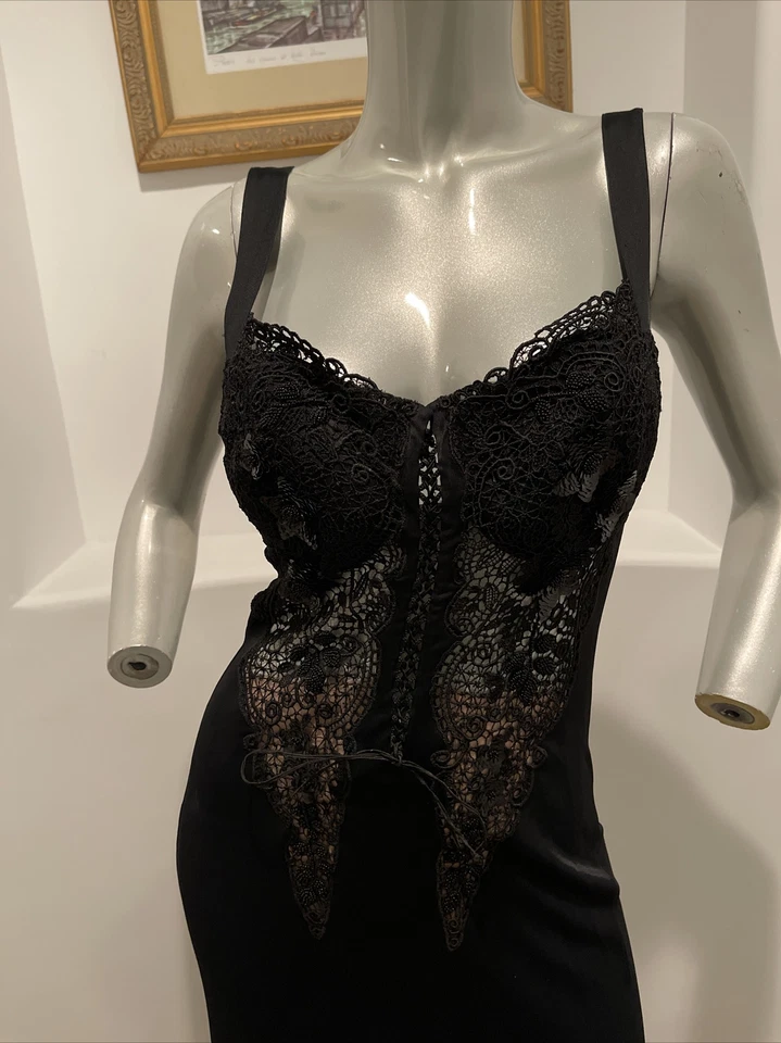 Vestido maxi slip RITMO di PERLA vintage preto tamanho IT 46 - Imagem 2 de 4