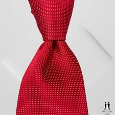 Ike Behar Red w/ White Pin Dots lustrous 100% Silk hand tailored tie Long 60x3.5