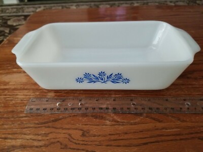 Anchor Hocking White with Blue Loaf Bread Pan Baking Casserole Dish 1 Qt 5.5''x9''