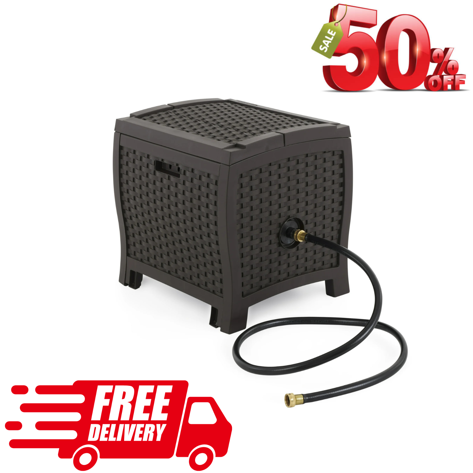 175 Foot Slide Trak Outdoor Garden Water Hose Hideaway, Mocha Brown A6