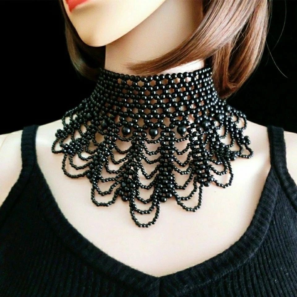 Pearl Statement Chunky Collar Choker Beaded Egyptian Necklace Chain Wide Bib