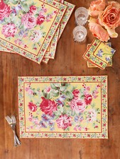 April Cornell Cottage Rose Floral Yellow Plac...
