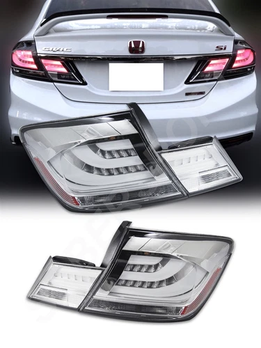 Set of 4pcs Chrome Clear LED Taillights for 2013-2015 Honda Civic 4dr Sedan