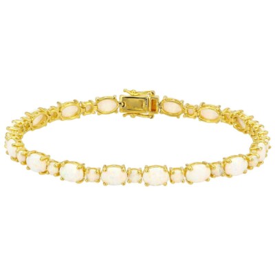 12.07 ctw Oval Created Ethiopian Opal 14K Yellow Gold Over Tennis Bracelet 7.5''