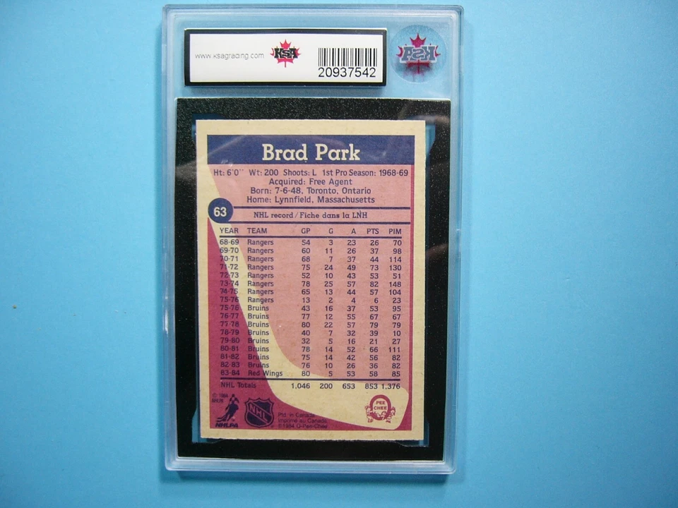 1984/85 O-PEE-CHEE NHL HOCKEY CARD #63 BRAD PARK KSA 9.5 NEAR GEM MINT OPC - Image 2 of 2