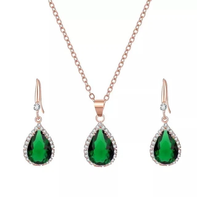 Parure Fantaisie Collier + Boucles D'Oreilles + Bracelet - Vert Émeraude Artisanal - Super Promo