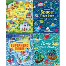 Usborne Maze Series 4 Books Collection Set (Superhero, Long Ago, Pirate Maze)