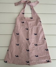 Girls JUST DUCKY Sz 5 Halter Dress Red Stripe embroidered Whales USA made