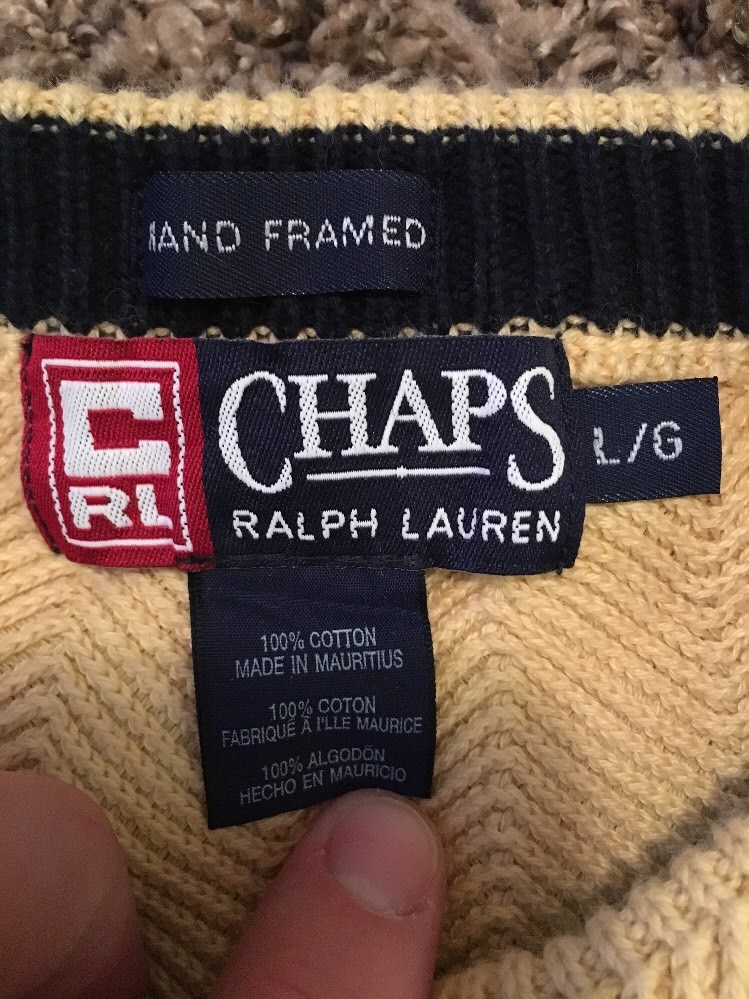 Chaps Ralph Lauren Men's Sweater Large Hand Framed Herringbone Cotton CRL Crest thumbnail 6