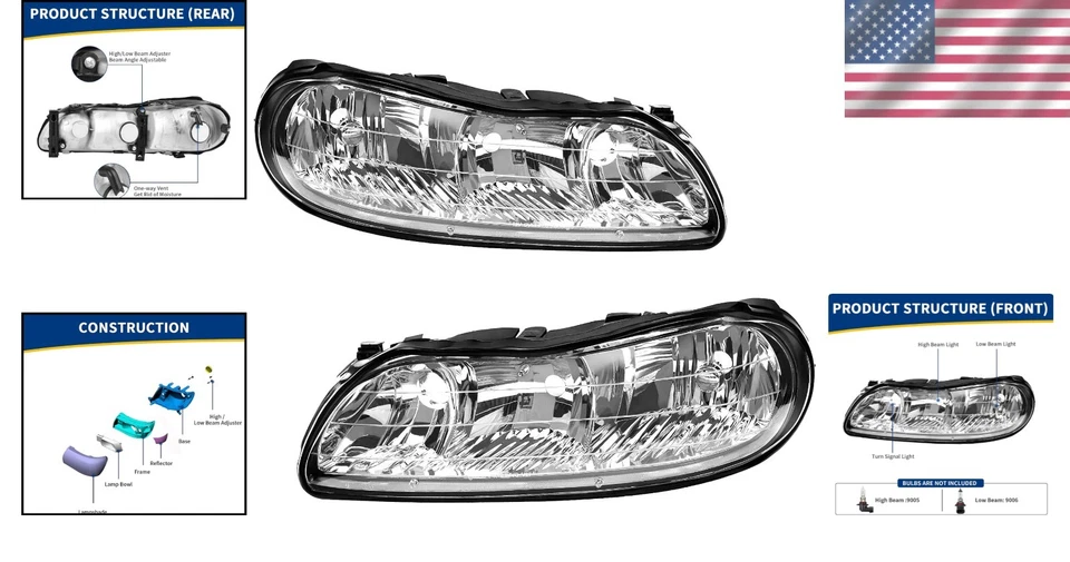 Headlight Assembly for 1997-2003 Chevy Malibu & 1997-1999 Oldsmobile Cutlass - Изображение 2 из 4