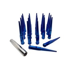 Set of 32 M14x2 Blue Spike Lug Nuts with 1 Socket Key, Hunting Horse 6" Lengt...