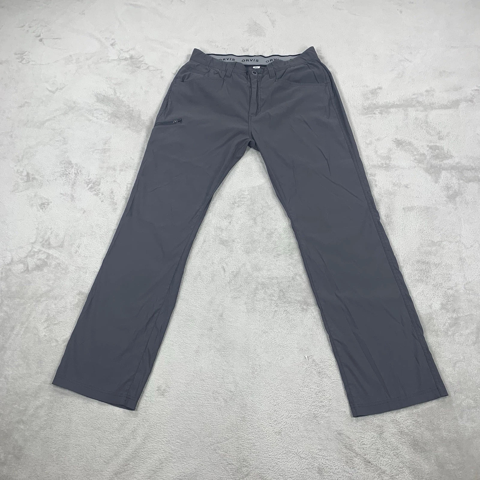 Orvis Tech Pants Men's 34x32 Gray Stretch Nylon Performance Cargo Travel Zippers