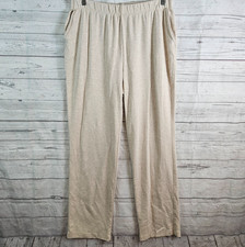 Lands End Womens Pants Sz Large Beige Cotton Pull On High Rise