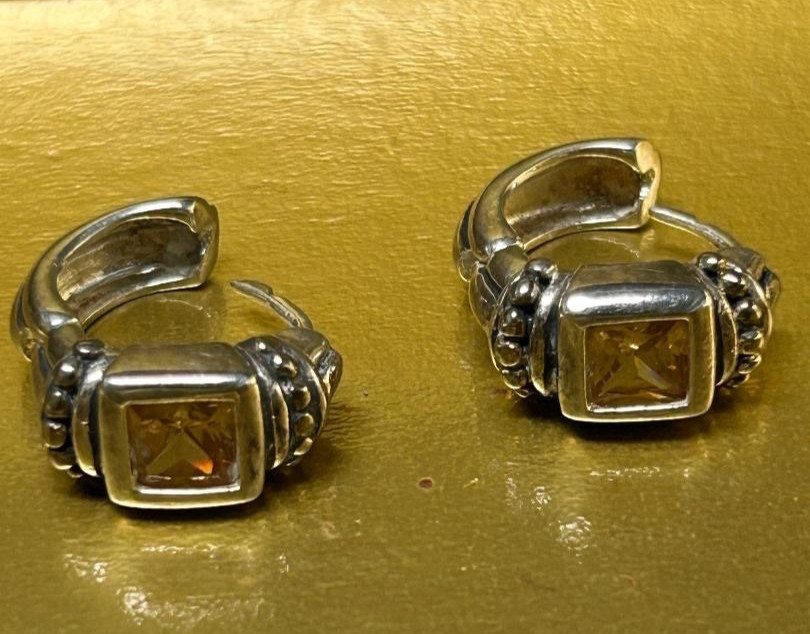 Sterling Silver Solid 925 Square Cut Citrine Pier… - image 1