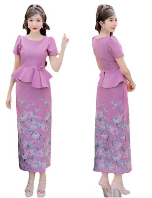 Thai dress Traditional Style Out fit  Hand Made Thai Tight Fitting Dresss