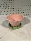 VINTAGE SHAWNEE DUO-TONE FLOWER POT# 535 WITH ATTACHED SAUCER Pink Green