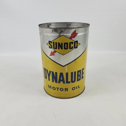Vintage 5 Qt Sunoco Dynalube Motor Oil Tin Can Gas Station Advertising Tin