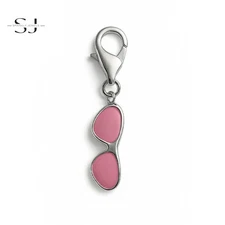 Pink Sunglasses Clip On Charm Lobster Clasp for Bracelets 925 Sterling Silver