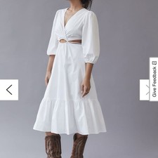 ASTR the label White Cotton Midi Summer Dress Cut Out S NWT