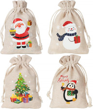 12Pcs Christmas Jute Gift Bags 10 X 14 Cm, Christmas Bags, Small Christmas Fabri
