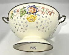 Vintage 70s Kobe Enamel Metal Colander JCPenny Floral Design 8.75"