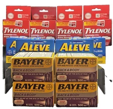 Pain Relief To-Go Packets Aleve Tylenol Bayer Back & Body 12 Boxes NEW
