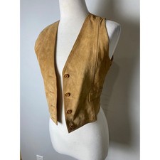 Vintage 70s Suede Satin Vest Tan Brown Boho Waistcoat RN XS
