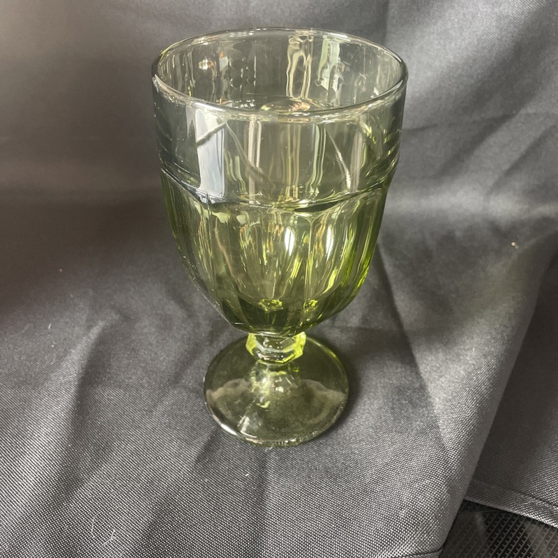 Vintage Libbey Duratuff Gibraltar Olive Green Glass Water Goblet