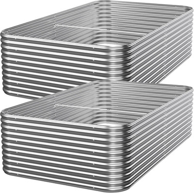 2 Pack 8x4 Ft Galvanized Raised Garden Beds for Veggies & Flowers