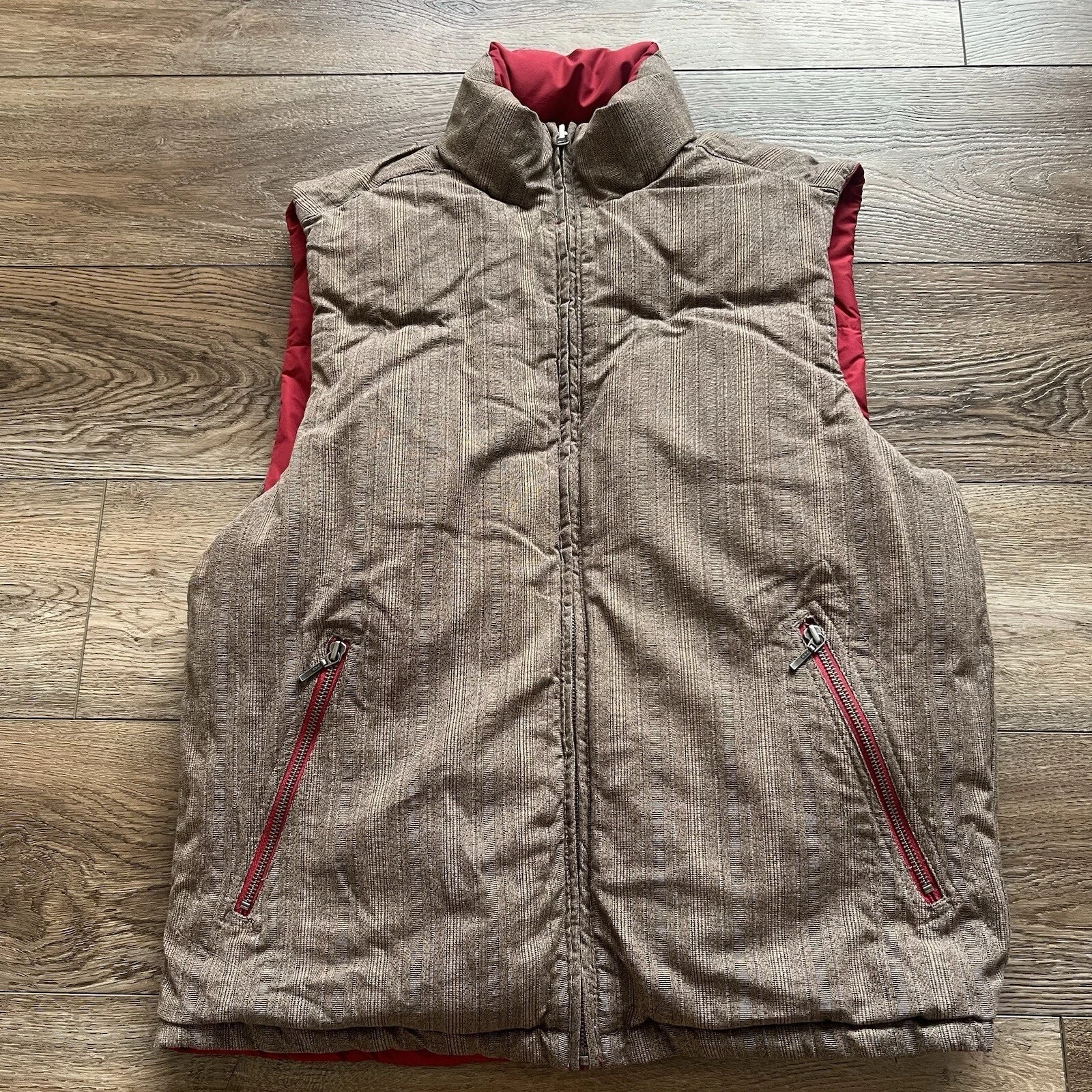 Eddie Bauer Goose Down Puffer Vest Mens Medium Reversible Red/Brown Outdoor Camp