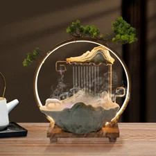 Water Fountain LED Tabletop Indoor Fake Plants Waterfall Zen Decor With Mist