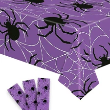 , Purple Tablecloth Plastic - 54x90 Inch, Pack of 3 | Spider Web Table Cloth,...