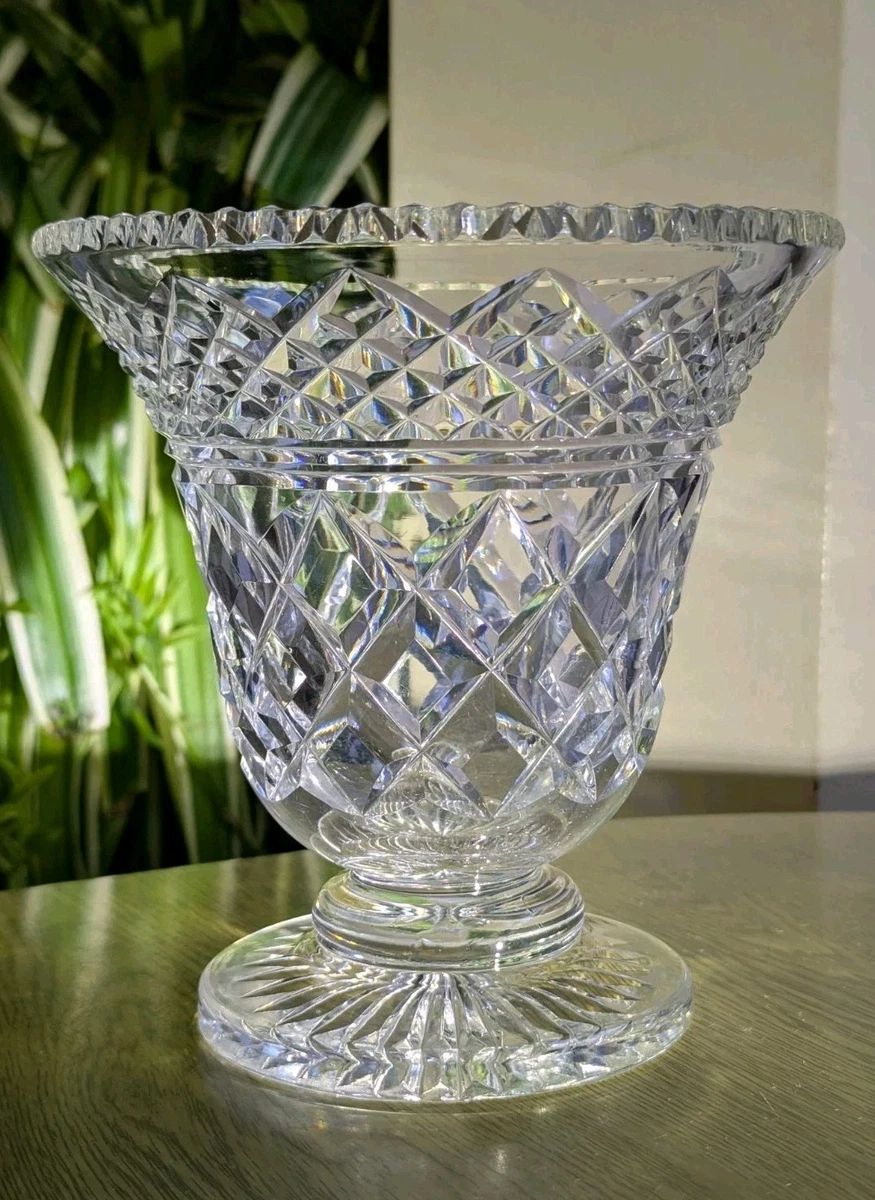 Vintage Crystal Cut Glass Flower Vase - 24cm Tall With 13cm Diameter