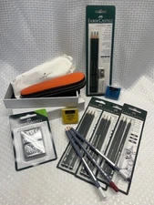 FABER CASTELL 9000 GRAPHITE ARTIST DRAWING PENCIL, Case, kneadable Eraser, more