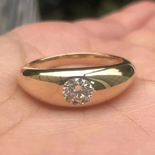 2Ct Round Real Moissanite Men's Wedding Ring 14K Yellow Gold plated 925 Silver