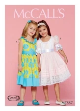McCall's M7557 Ruffles & Lace Gathered Pullover Dress Sz 2-5 UNCUT Pattern