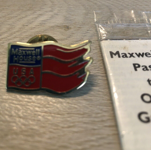 Vintage 1988 Maxwell House USA Sponsor for U.S. Olympic Team Pin Unopened - Picture 2 of 3