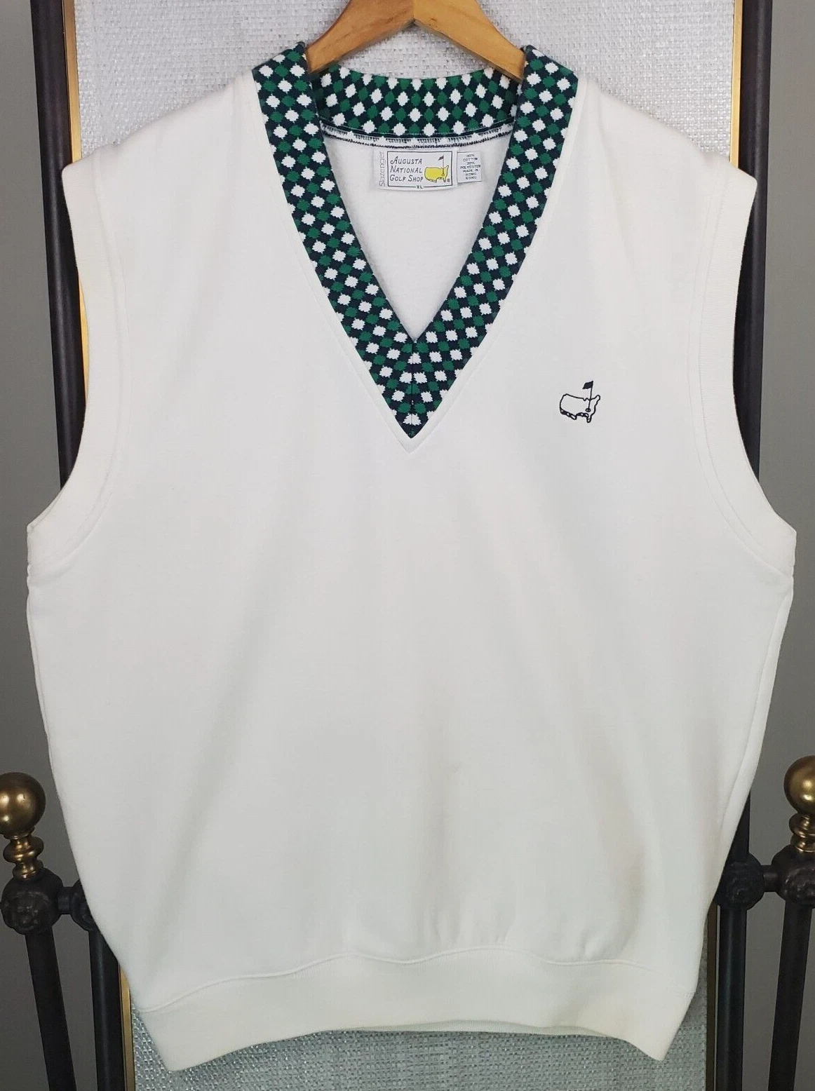 VTG SLAZENGER x MASTERS Thick Cotton/Poly Vest Size XL Mens White Argyle Golf