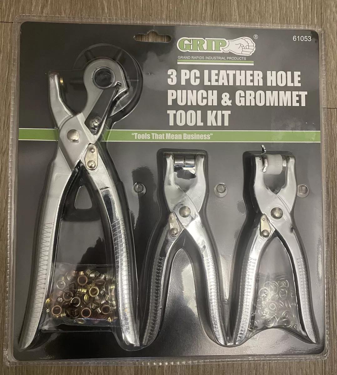 GRIP On Tools 61053 Three Piece Leather Punch/Grommet Tool Set