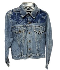 Wrangler Denim Jacket Floral Embroidered USA Made Blue Size 38 Distressed Retro
