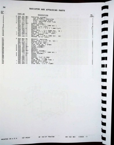 Massey Ferguson 194-4F Tractor Parts Manual Catalog - Picture 7 of 12
