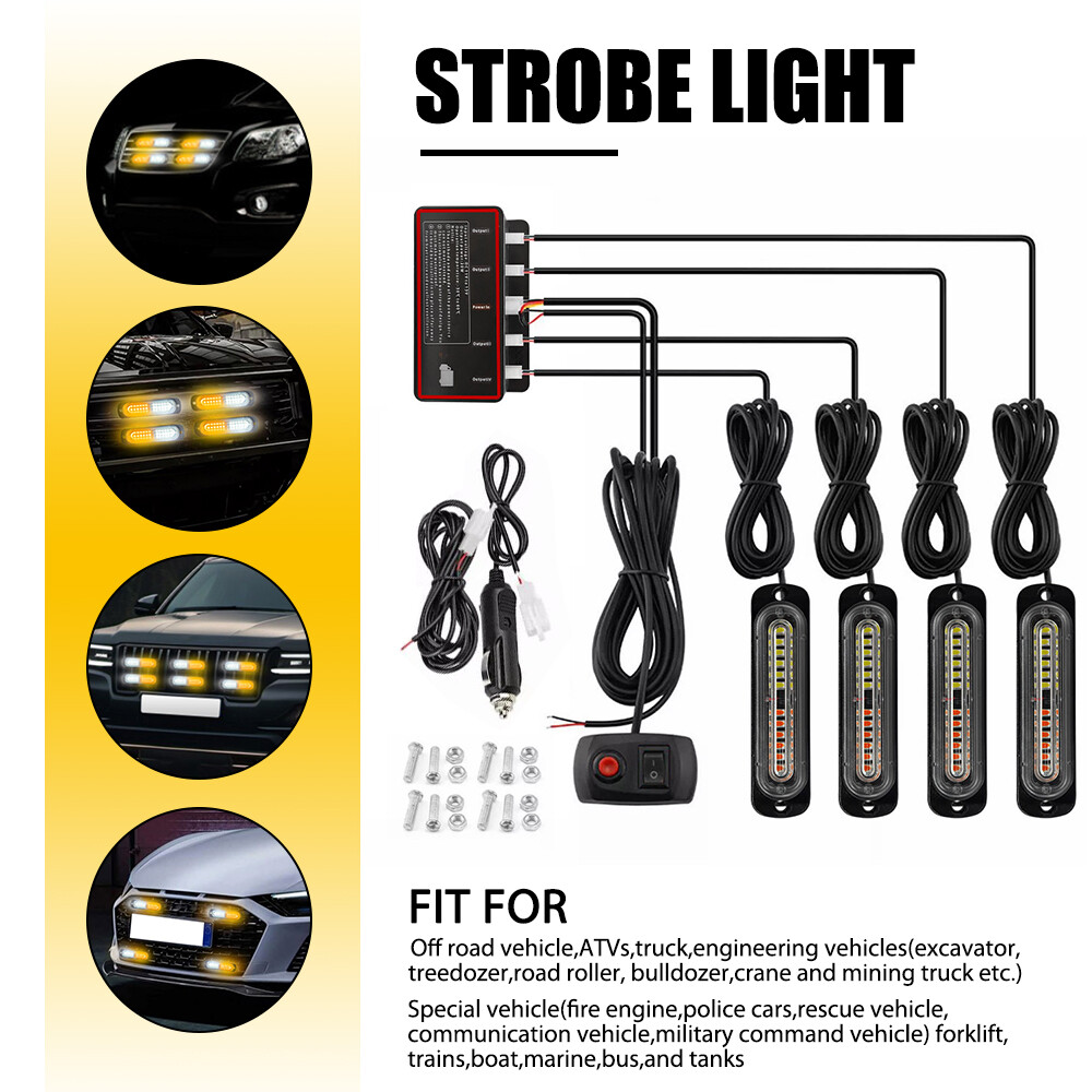 Amber/White 12 LED Windshield Dash Strobe Light Bar Warning Car Truck Flash Lamp