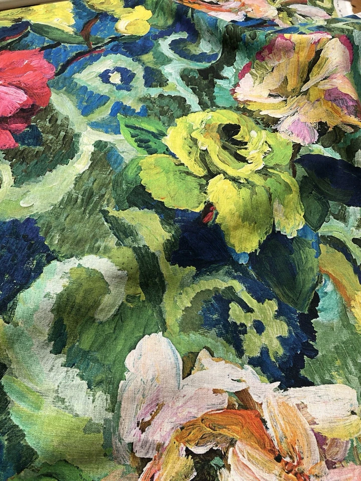 2 yards Designers Guild Tapestry Flower Vintage Green Linen Fabric - Image 3 of 4