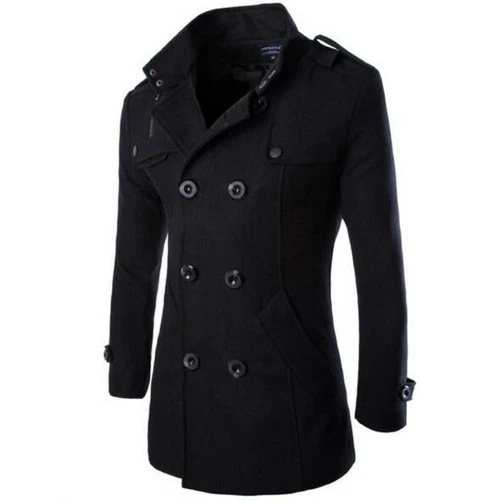 Zweireihiger Herren-Trenchcoat Wollmischung schmale Passform Langarm Freizeitjacke - Bild 4 von 8