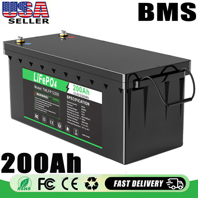 12V 200Ah LiFePO4 Lithium Battery BMS Deep Cycle For RV Solar Panel Off-Grid 